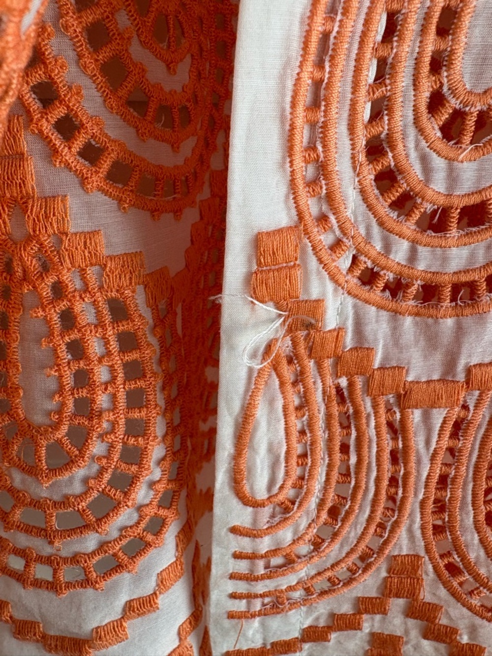 Women's Silk  White Blouse with Orange Embroidered Pattern - Picture 10 of 11